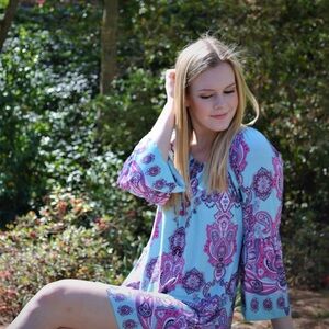 Elegant Paisley Print Women's Dress, Slight Bell Sleeves